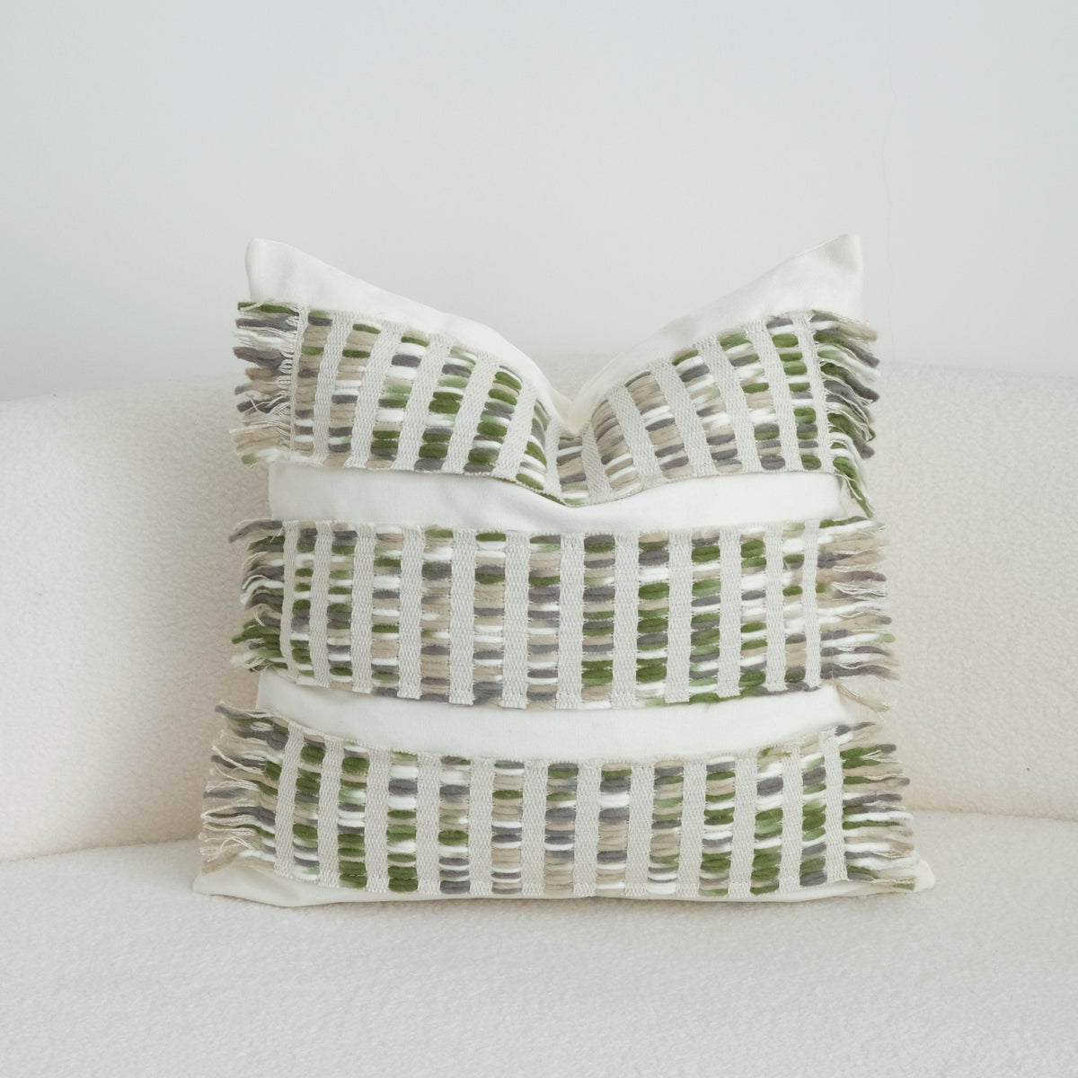 Green Toned Drawstring Cushion Cover - Coarse Linen Backrest Pillow