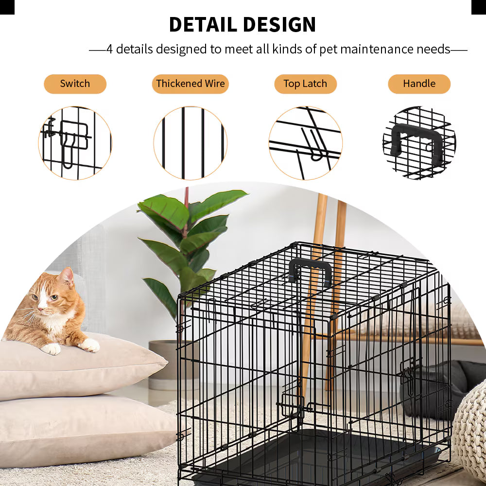 30-Inch Black Wire Dog Cage with Double Lock & Double Door