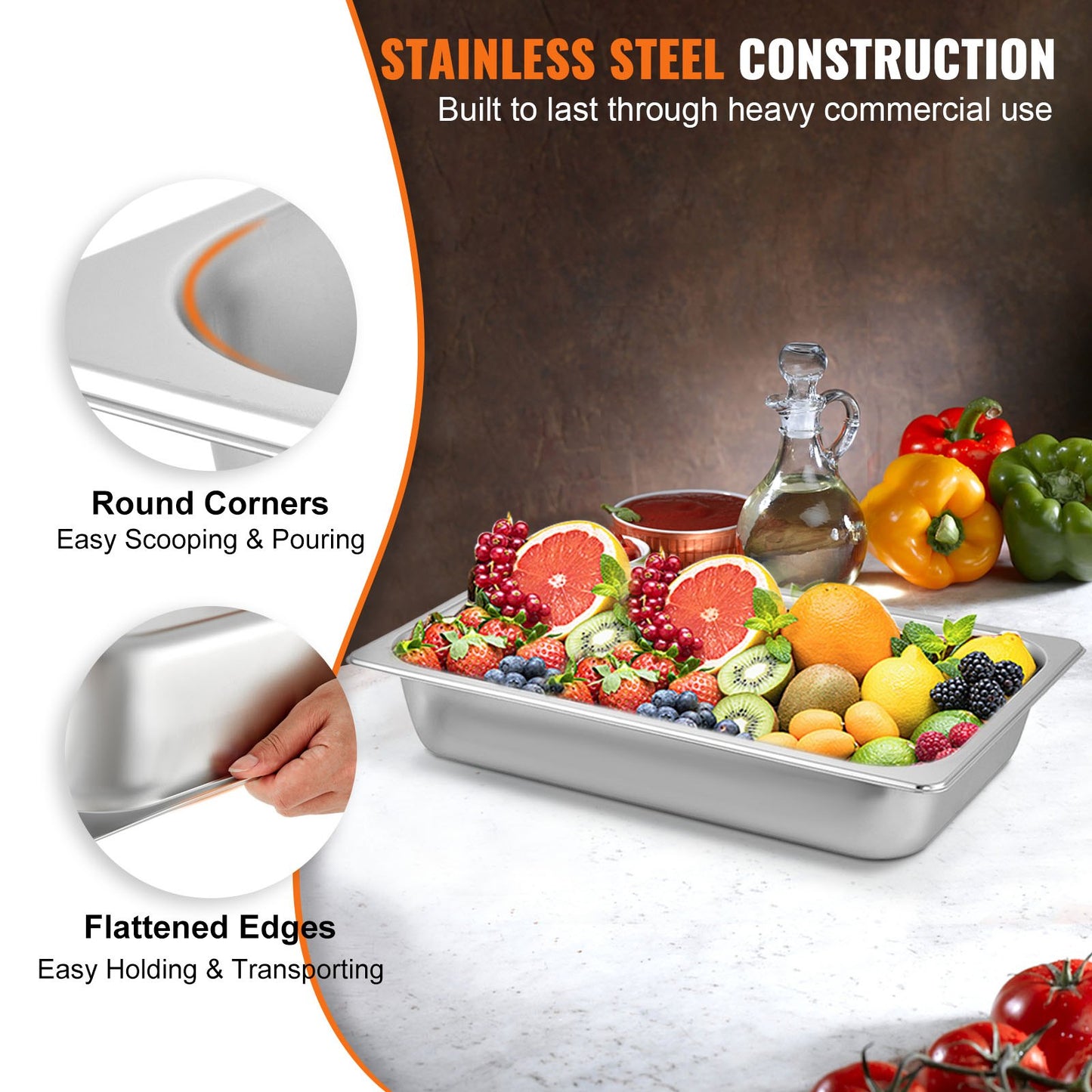 Full Size Stainless Steel Steam Table Pans - 6 Pack