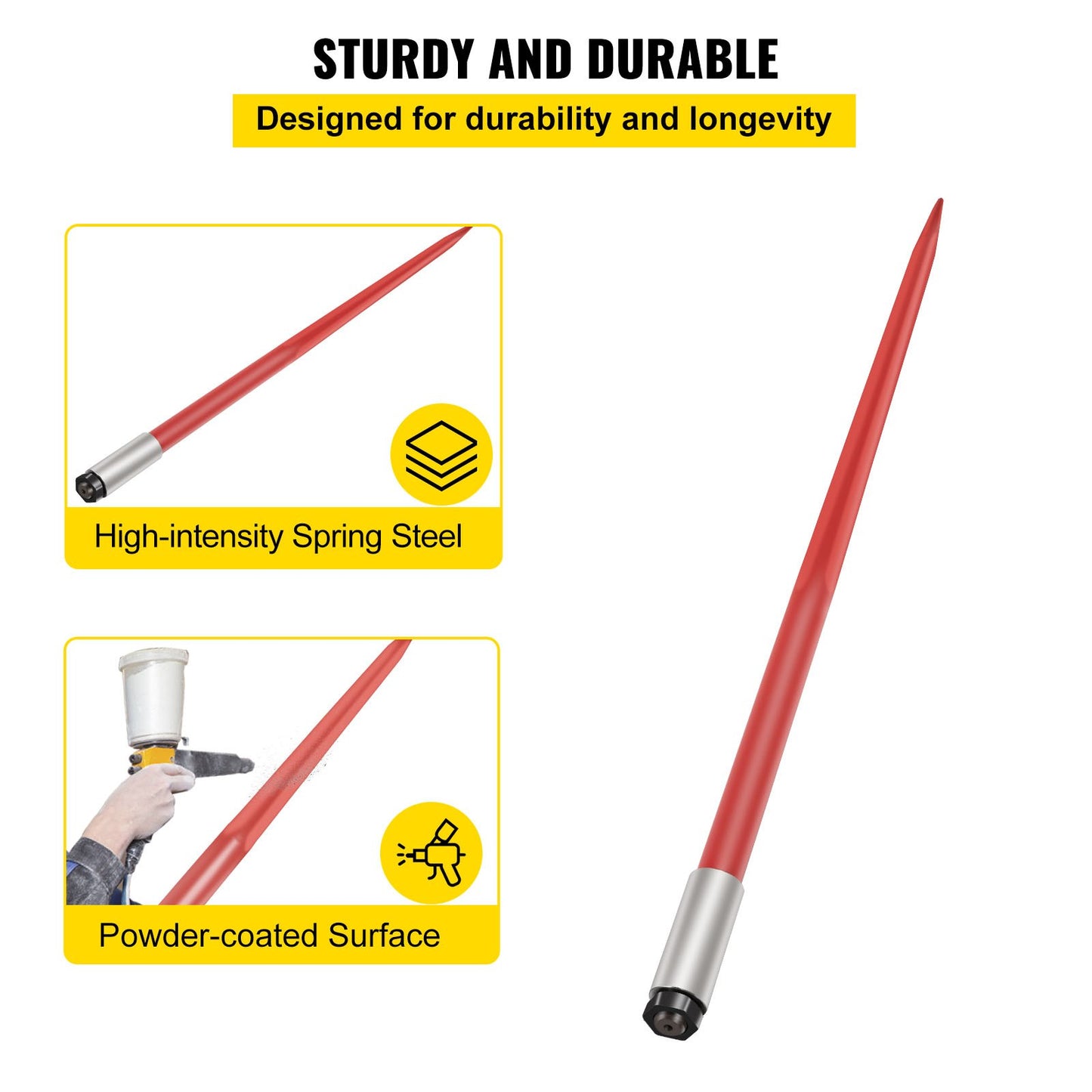 49-Inch Bale Spear for Tractors and Loaders - 4500 Lb Capacity, Red