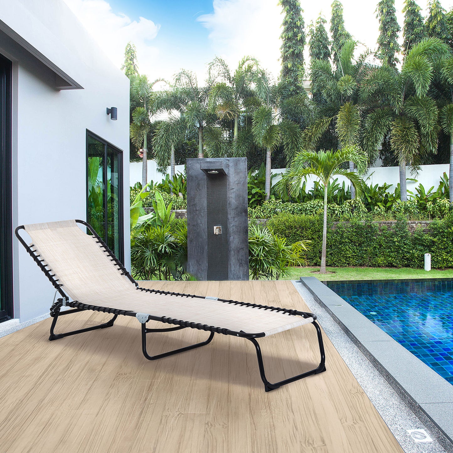 Foldable 3-Position Chaise Lounge Chair - Portable Cream White