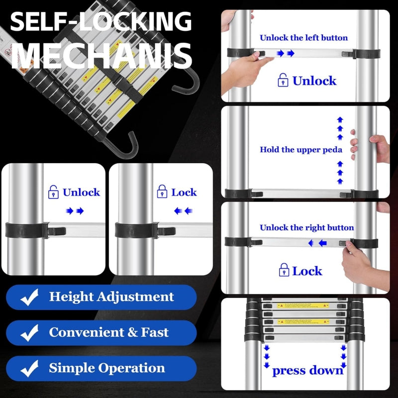 Aluminum Telescopic Ladder with Adjustable Height & Easy Storage