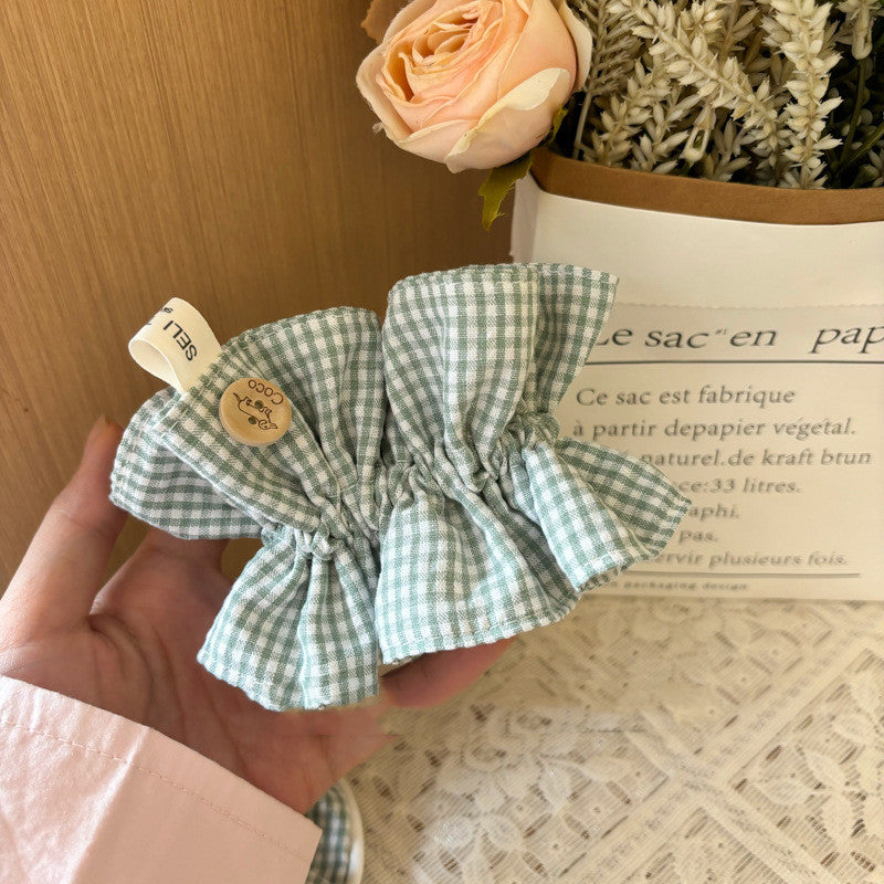 Plaid Fabric Hair Ring with Button Detail