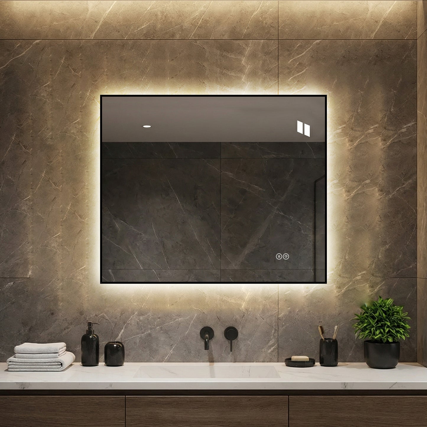 30" x 36" LED Bathroom Mirror - Backlit, Anti-Fog, Dimmable, Black