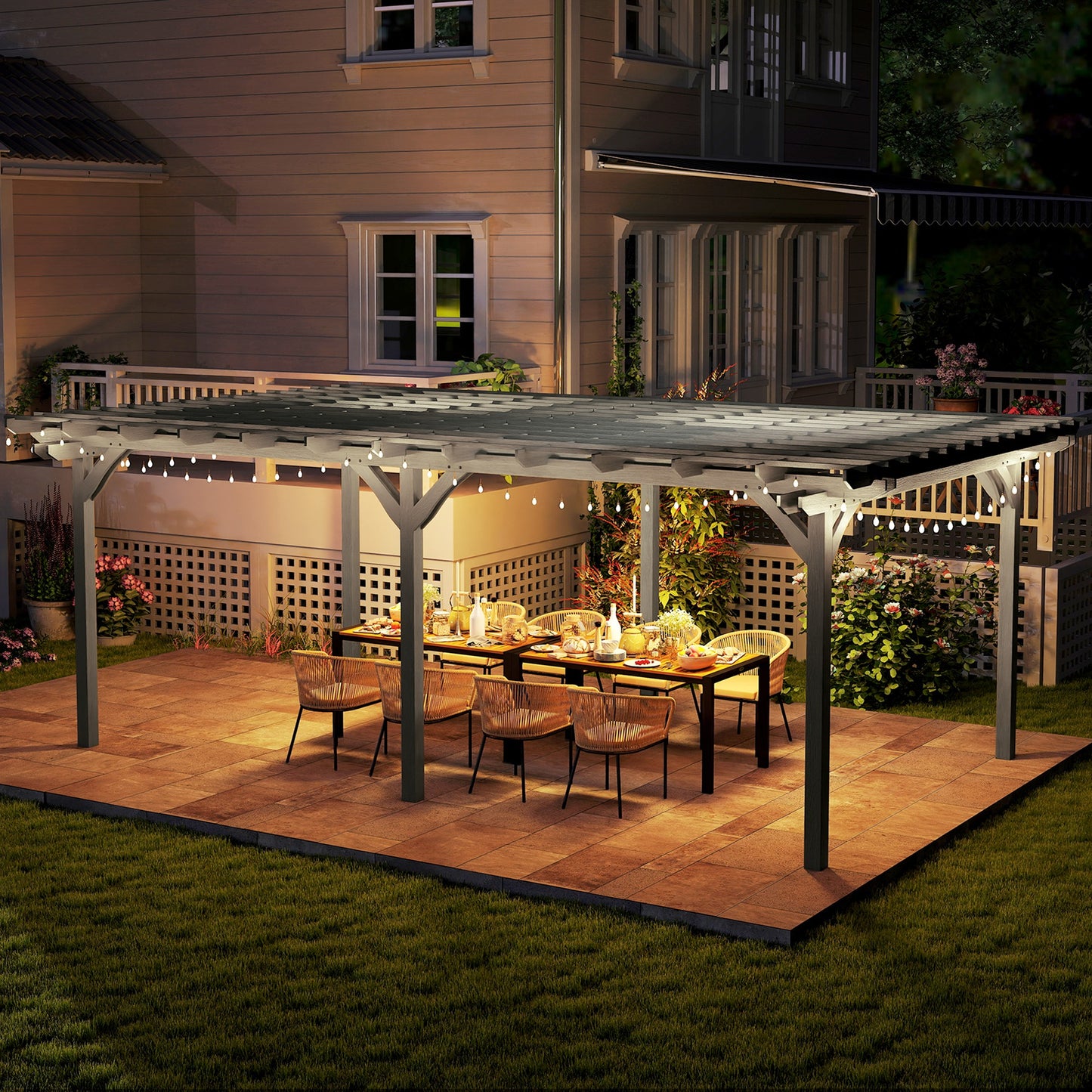 Outdoor Wooden Pergola for Climbing Plants - Gray