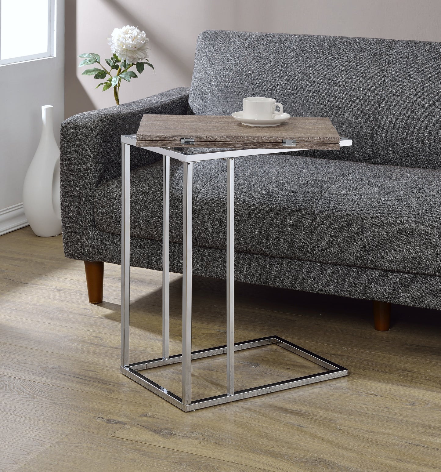 Accent Table with Weathered Oak and Chrome Finish - 24"