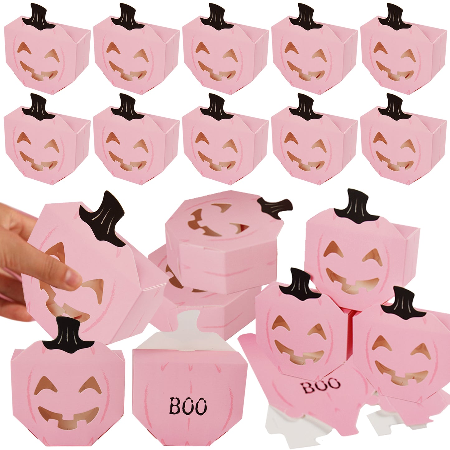 10 Pcs Halloween Pumpkin Gift Boxes - Pink Paper