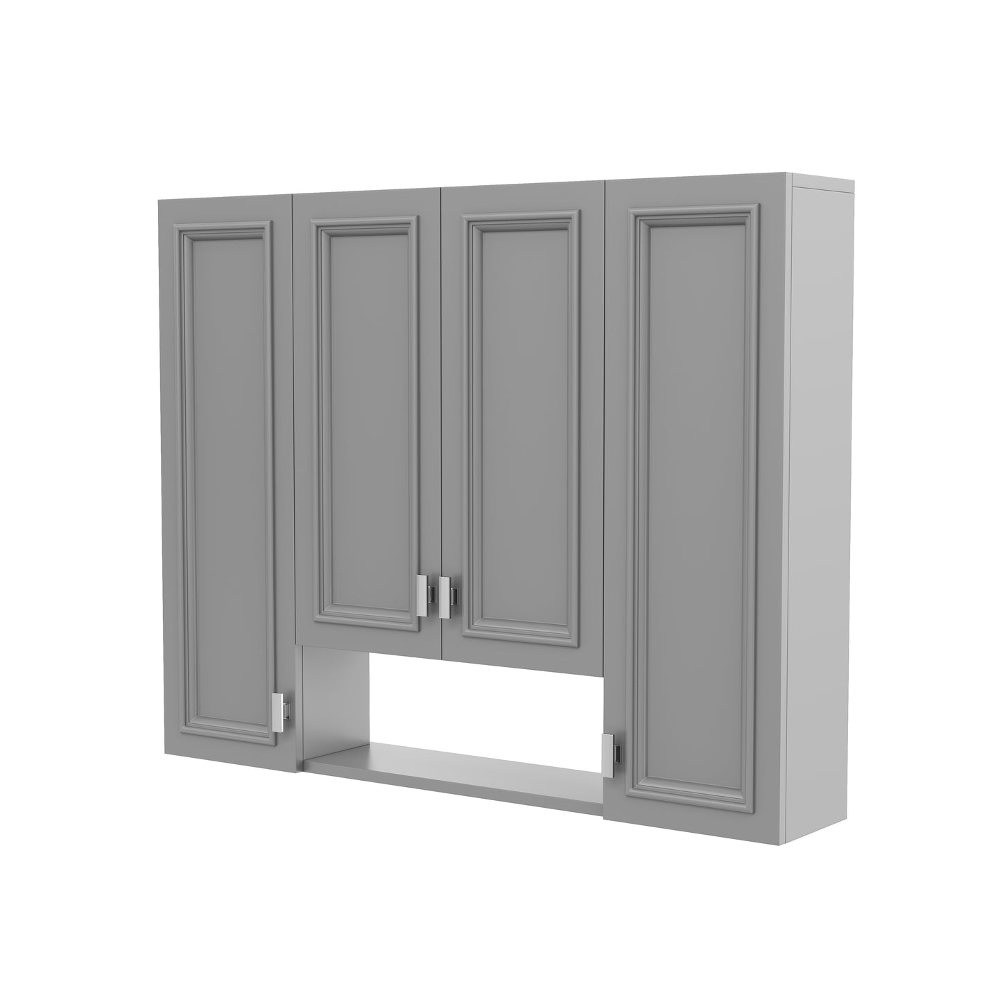Wall-Mounted Modern Bathroom Cabinet with 5 Adjustable Shelves - Gray