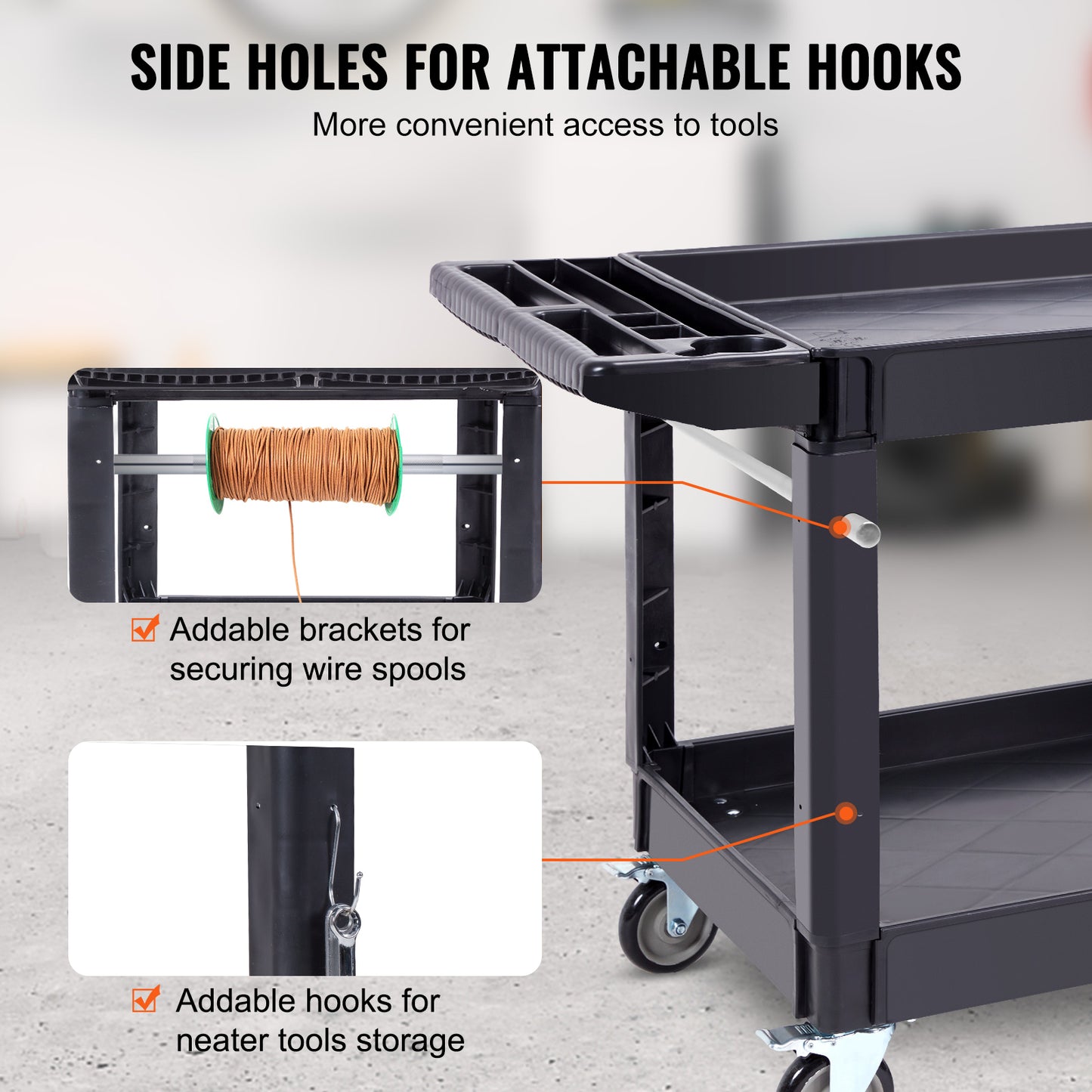 Heavy Duty Utility Service Cart with 2 Shelves and Swivel Wheels - 550LBS Capacity