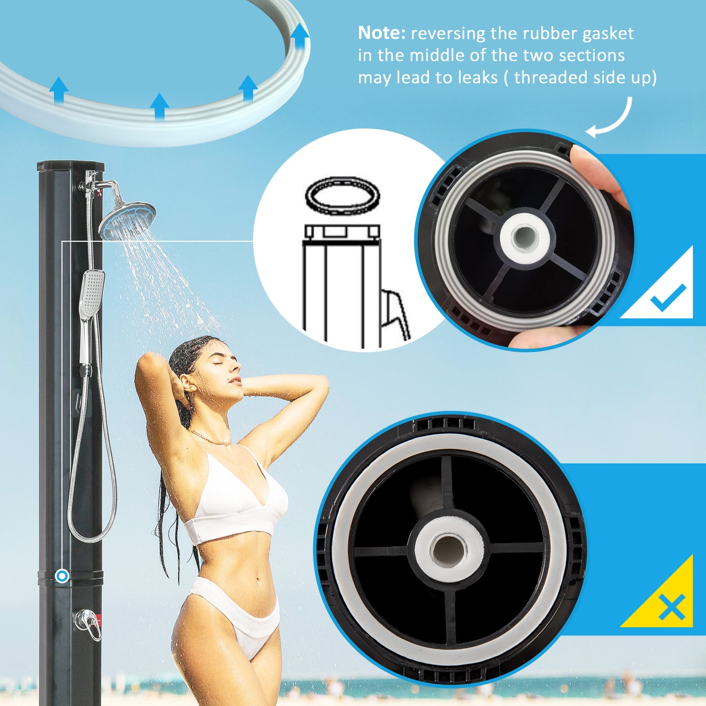 Outdoor Solar Heated Shower with 360° Rainfall & Handheld Showerhead