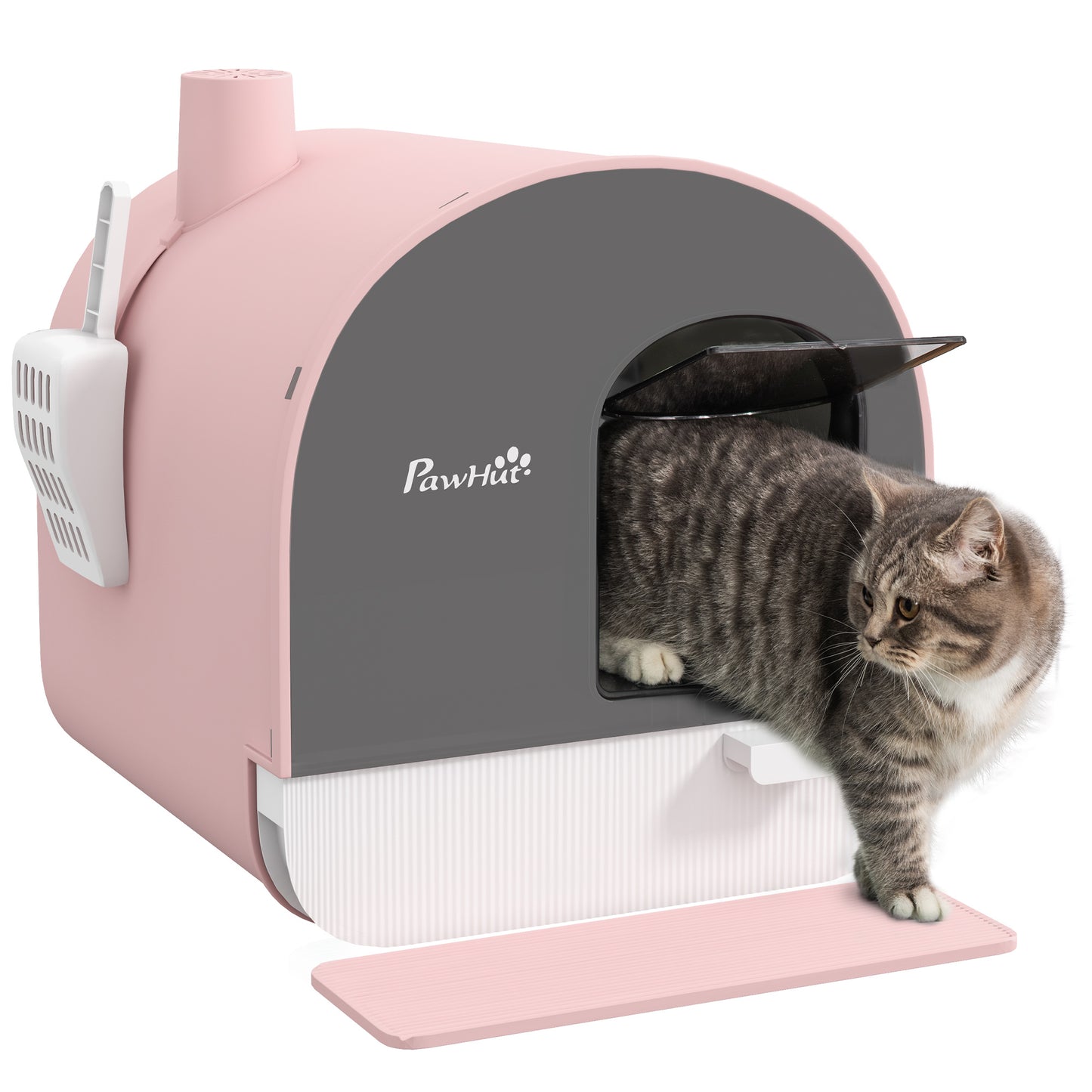 Pink Cat Litter Box with Lid, Scoop & Filter, Removable Tray for Small Cats