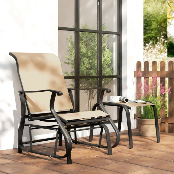 Outdoor Glider Chair with Ottoman - Black/Tan Set