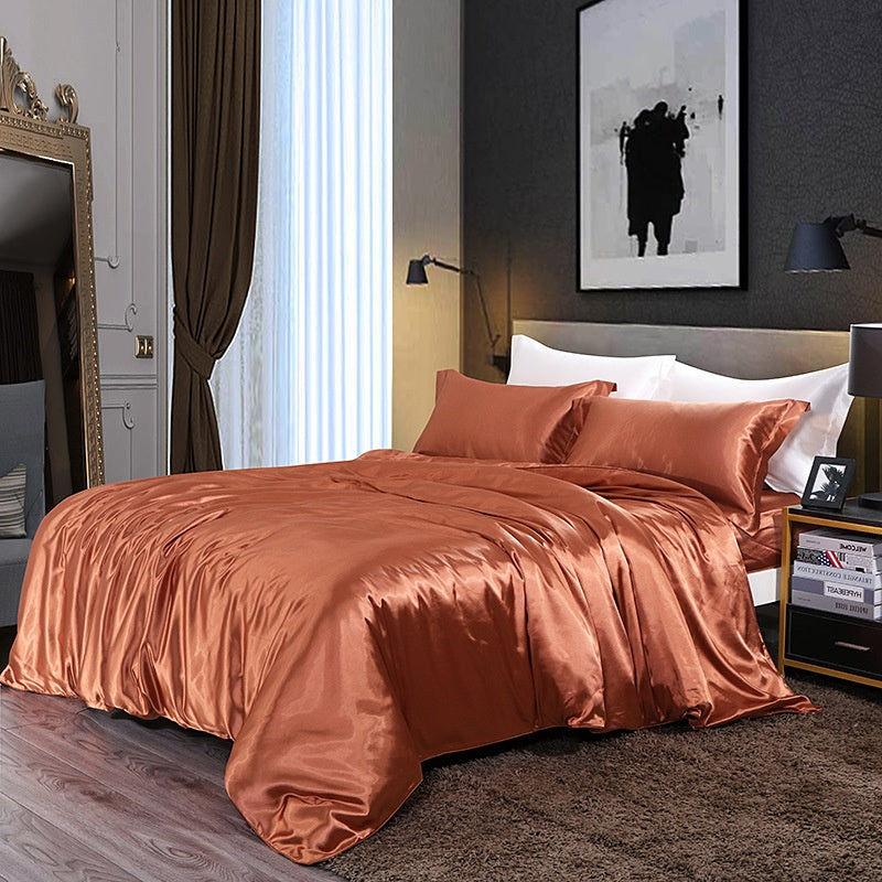 Silky Four-Piece Bedding Set - Quilt Cover Bed Sheet & Fitted Sheet