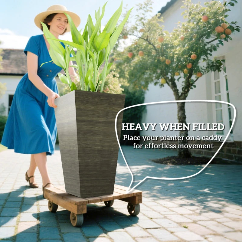 Tall Outdoor Planters Set of 3 - Self-Draining Faux Wood Style Gardening Pots