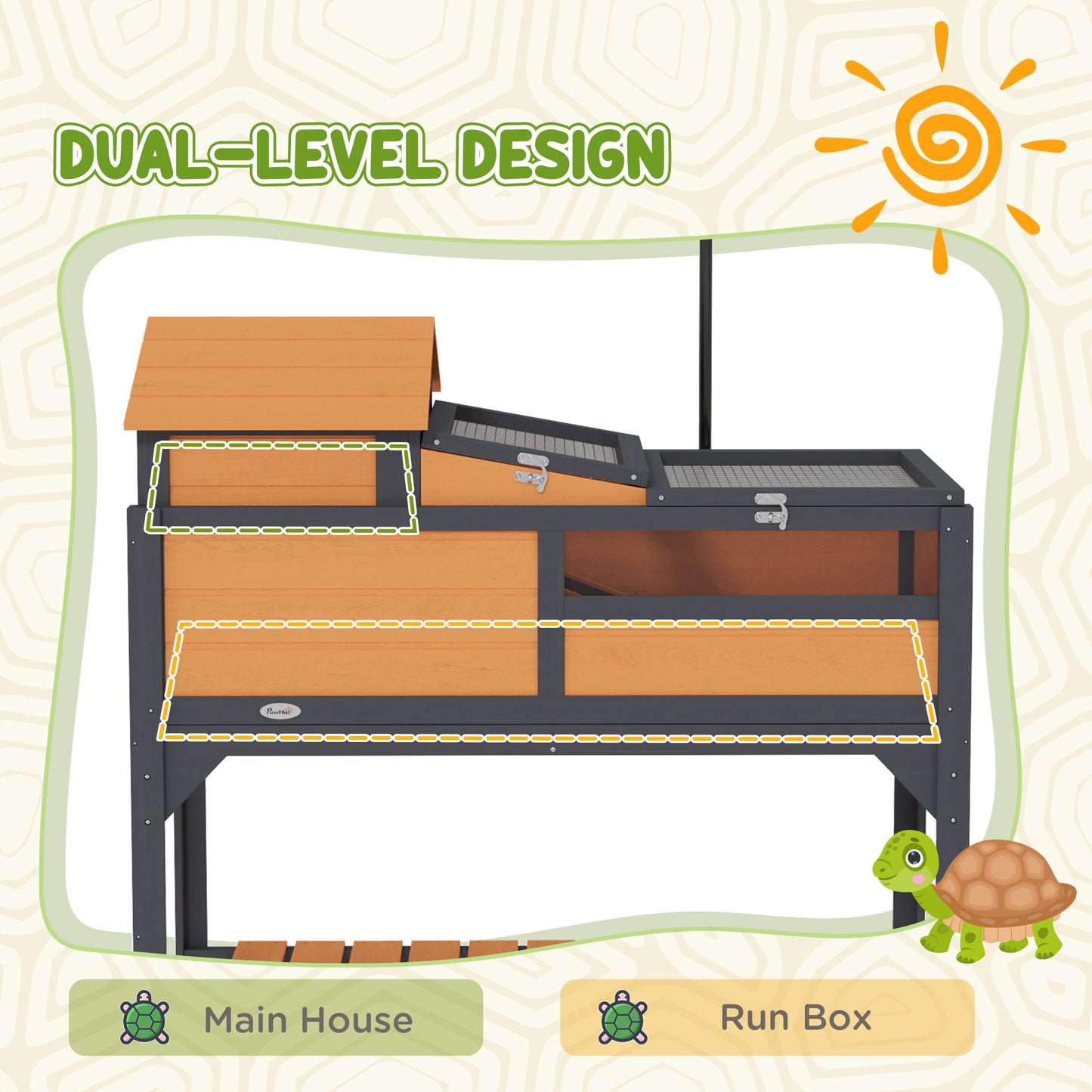 Large Wooden Tortoise Enclosure with Adjustable Lamp Holder & Storage Shelf