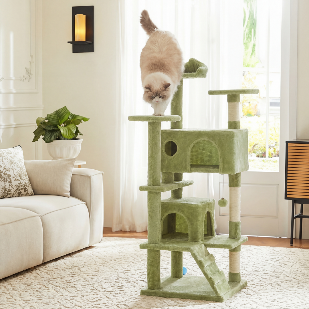 Multi-Level Cat Tree Tower with Sisal Posts and Plush Toys - Indoor Play