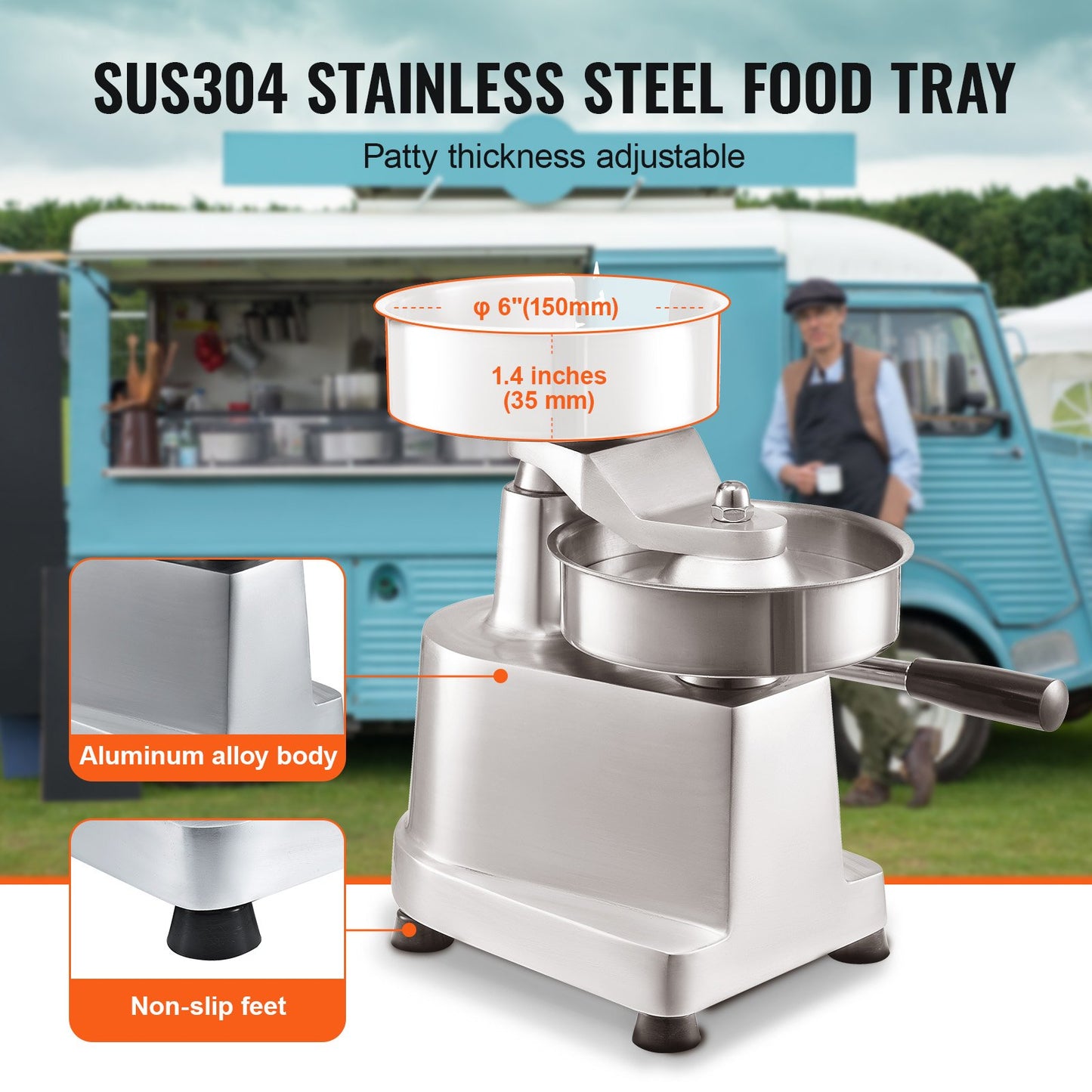 Heavy Duty Hamburger Patty Maker - 6 Inch Stainless Steel Press
