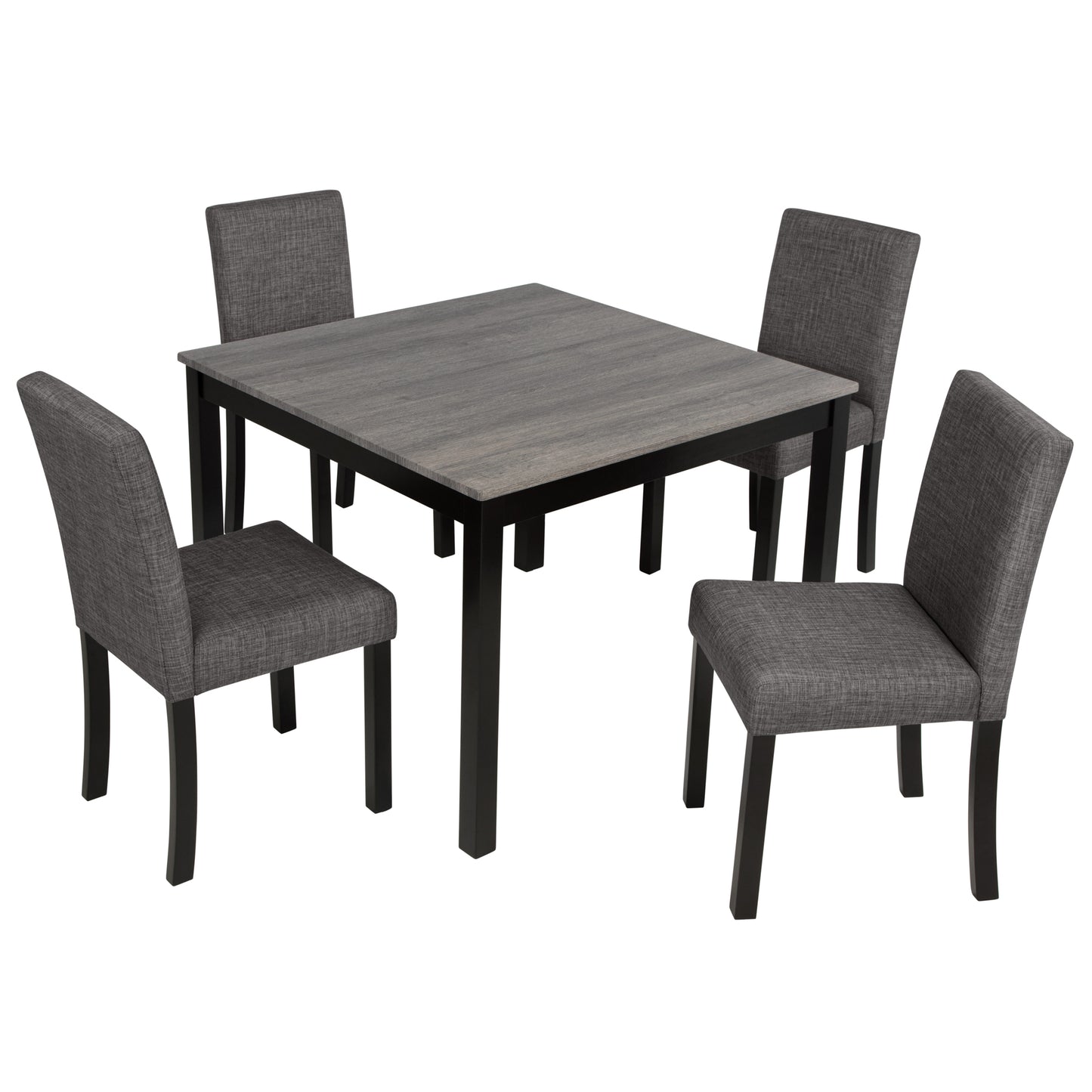 5-Piece Dining Table Set with 4 Chairs - Light Grey & Black