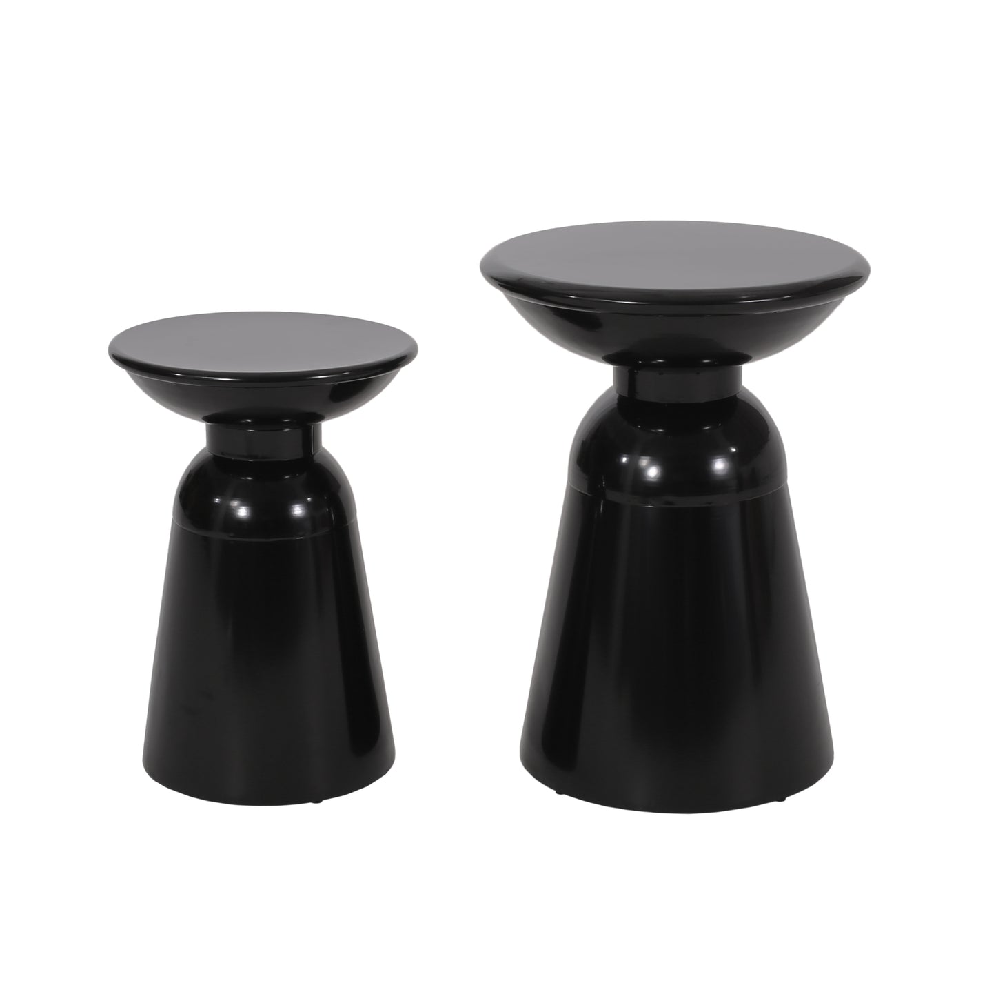 Outdoor Iron Side Tables Set of 2 - Modern Flared Design, Black