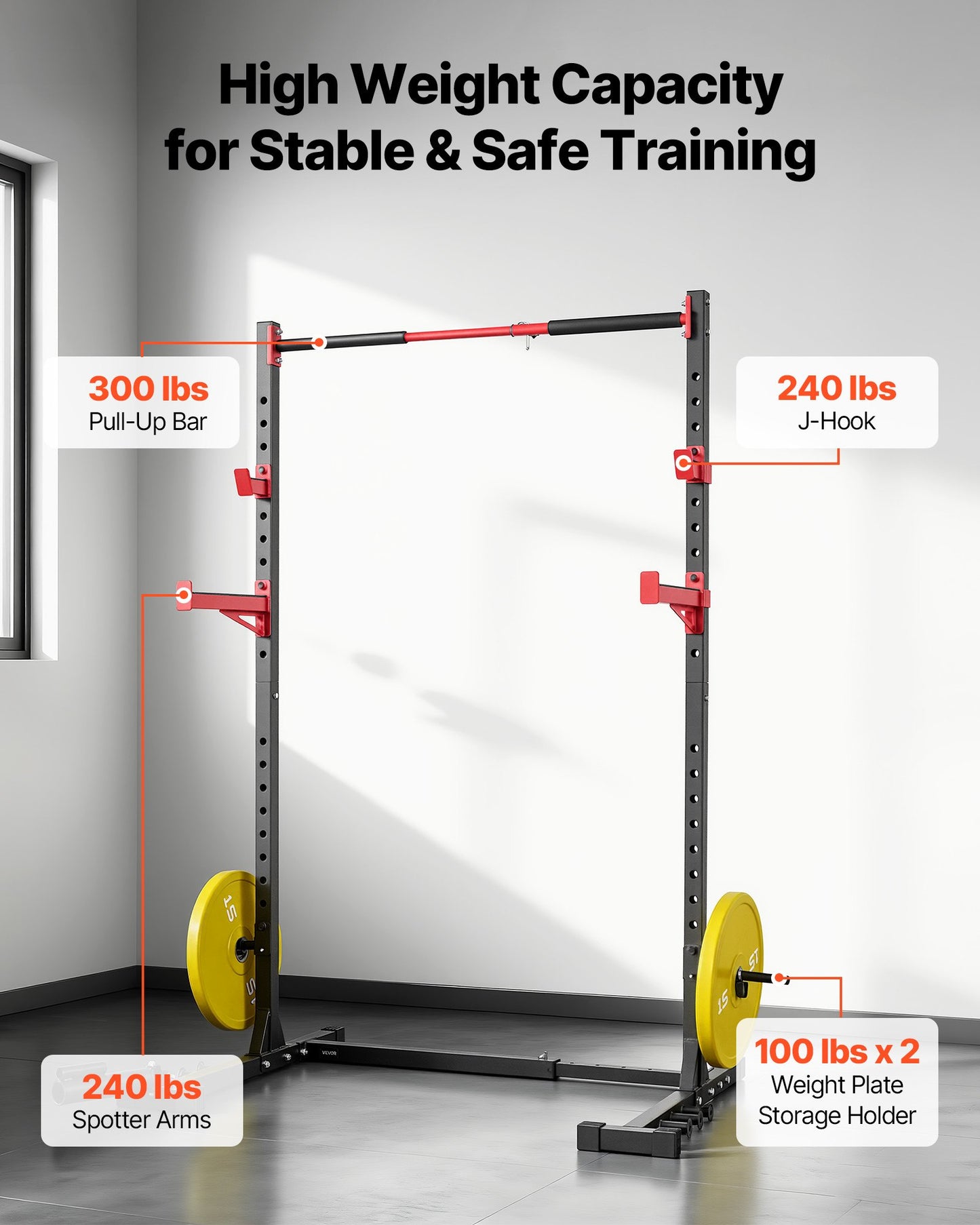 Adjustable Power Cage Rack for Home Gym Strength Training with Landmine & Safety Bars