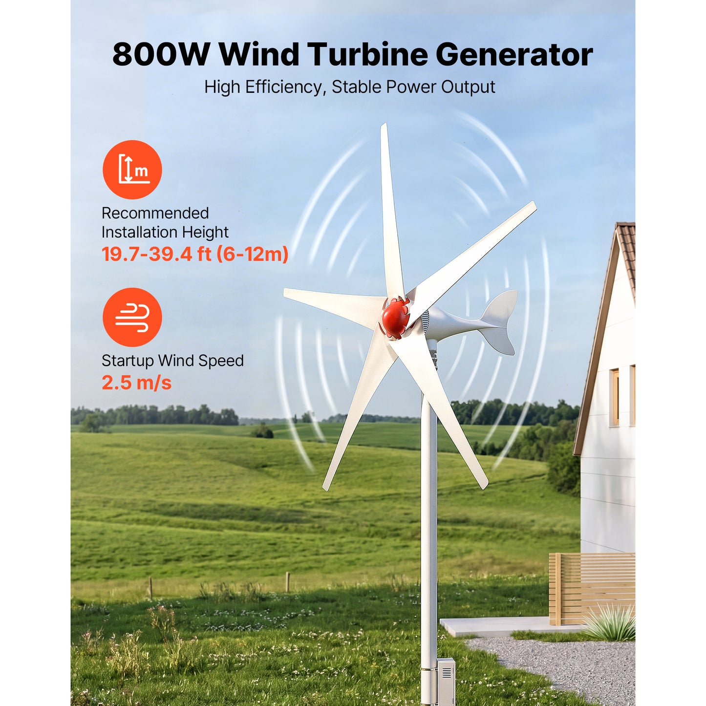 800W 12V Wind Turbine Generator Kit with MPPT Controller for RVs Boats Home