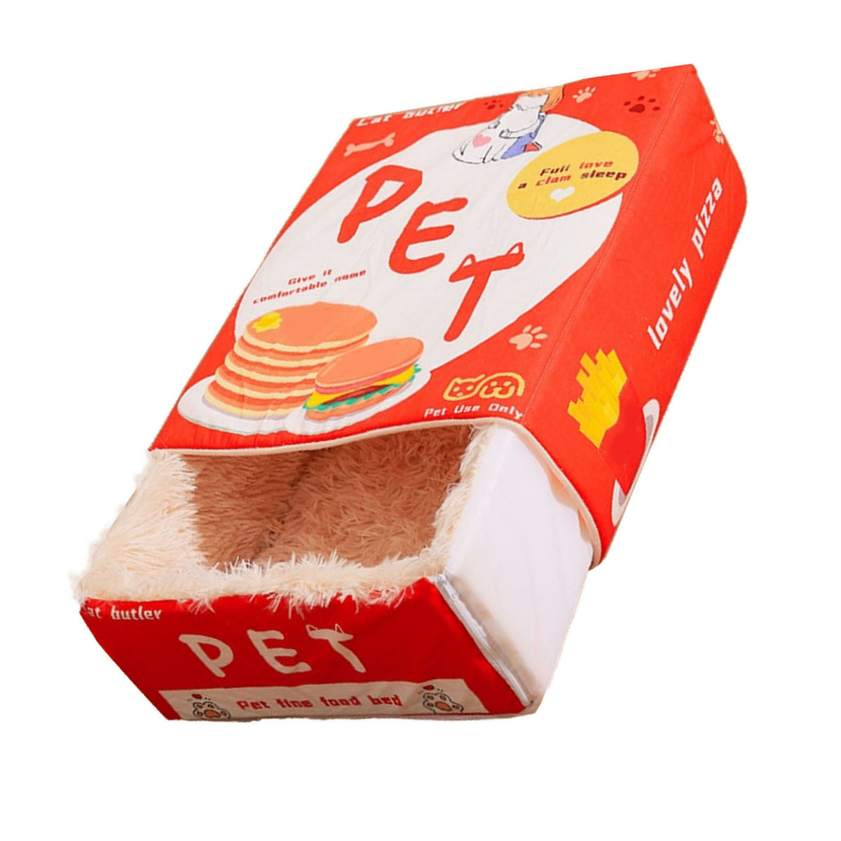 Enclosed Cat Bed Snack Box Style Soft Pet Bed for All Seasons - Red