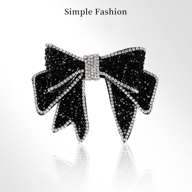 Rhinestone Bow Spring Clip Hair Clip - Black