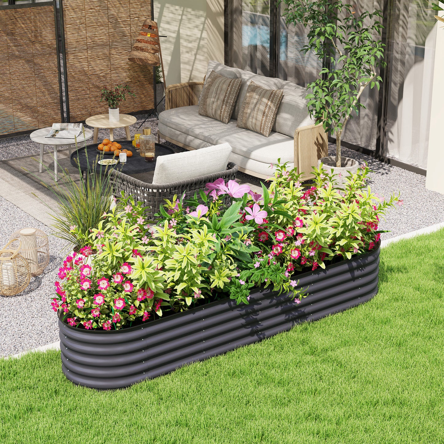Galvanized Raised Garden Bed Kit - Dark Gray Metal Planter Box, 94.5 x 23.5 inches