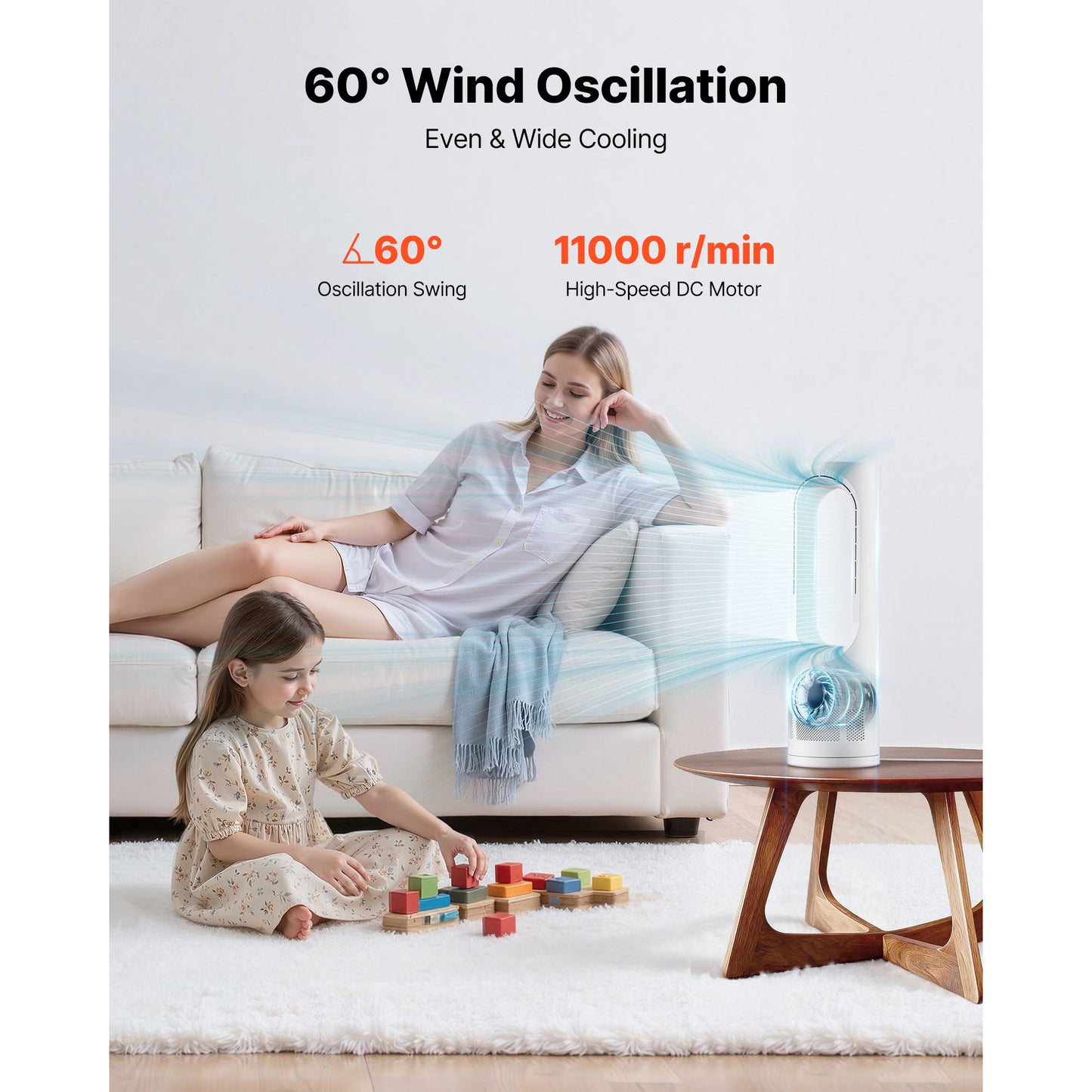 17-Inch Bladeless Desk Fan with Touch Control, 5 Speed & Timer