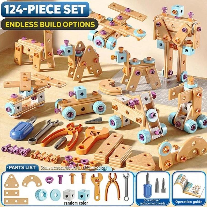 126-Piece Wooden Building & Tool Set for Kids - STEM Educational Toys