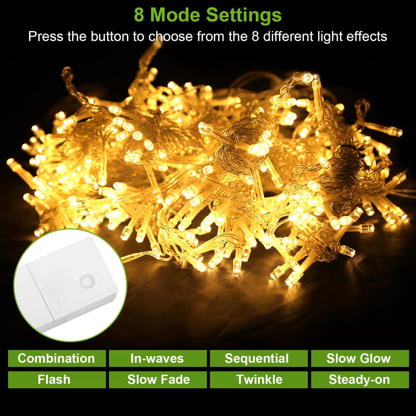 3M Waterproof LED String Curtain Lights with Remote & 8 Modes for Holiday & Garden Decor