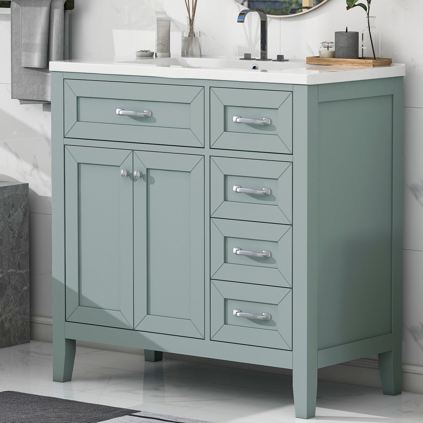 36" Bathroom Vanity with Sink Combo - Green Cabinet with Drawers