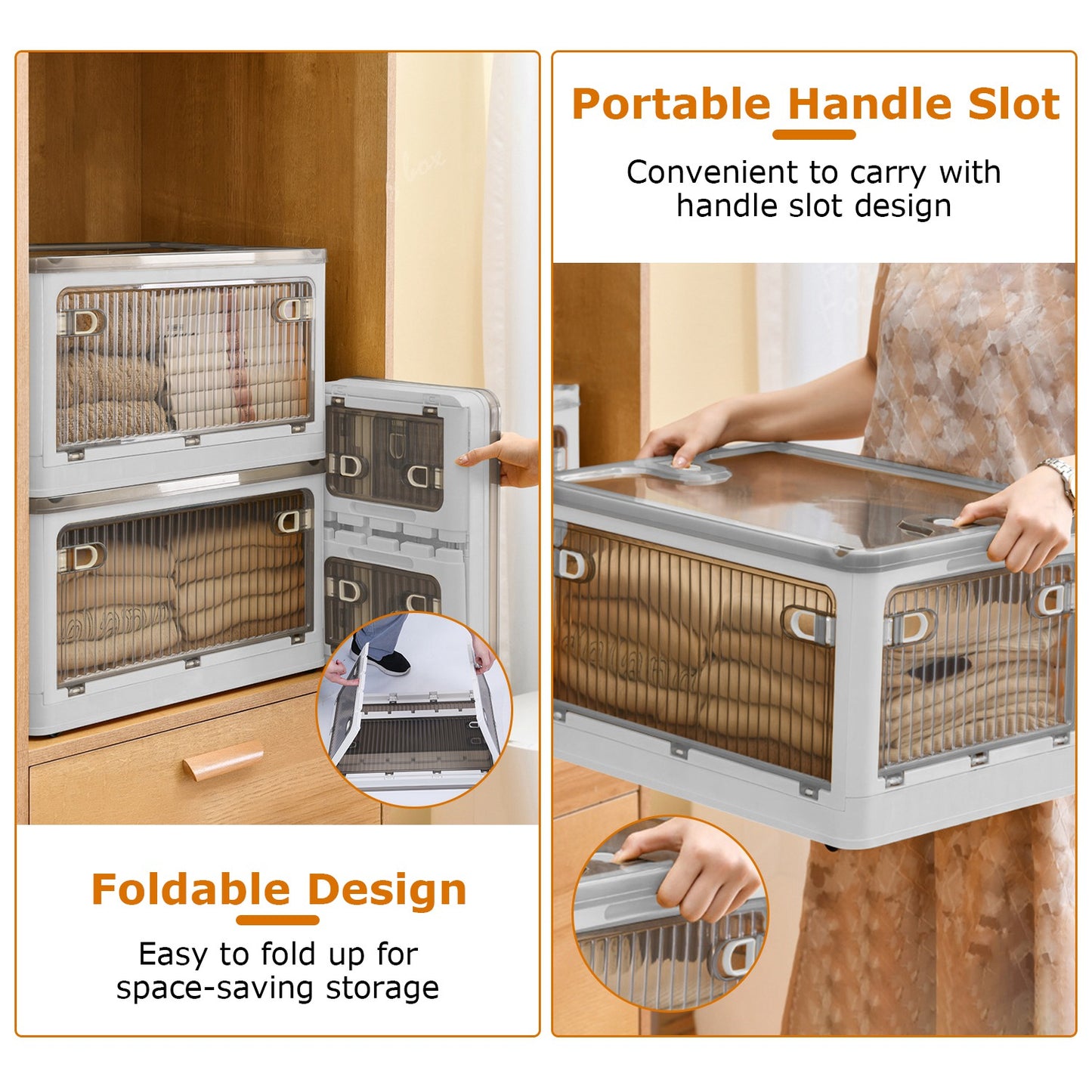 1Pc 70QT 66L Foldable Storage Bins With Lid 4 Doors Collapsible