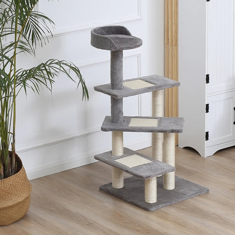 Cat Tree Tower with Scratcher and Play Center - Gray 5-Level Climbing Activity Tower