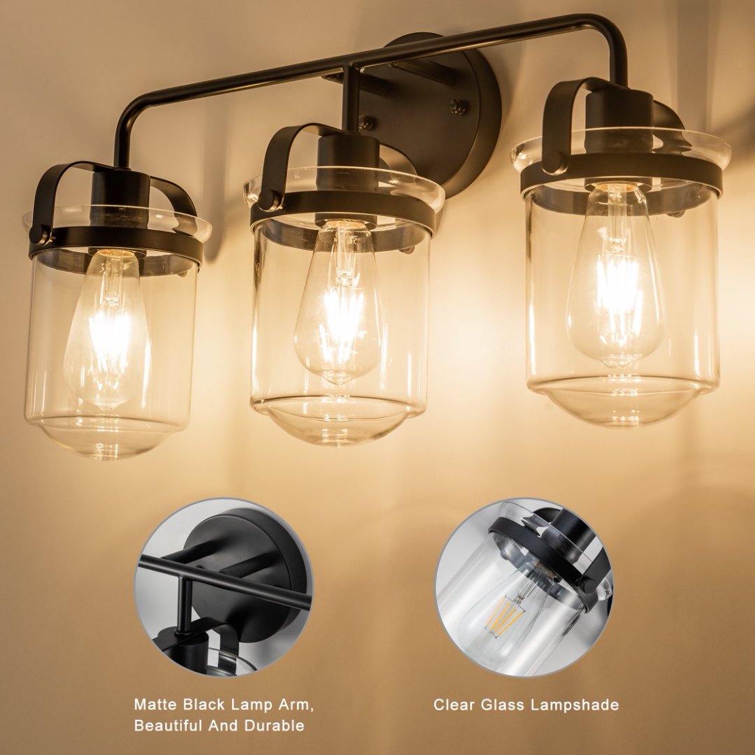 Modern Black Glass Sconce Light Fixture for Bathroom & Living Room - E26 Socket, Indoor Use