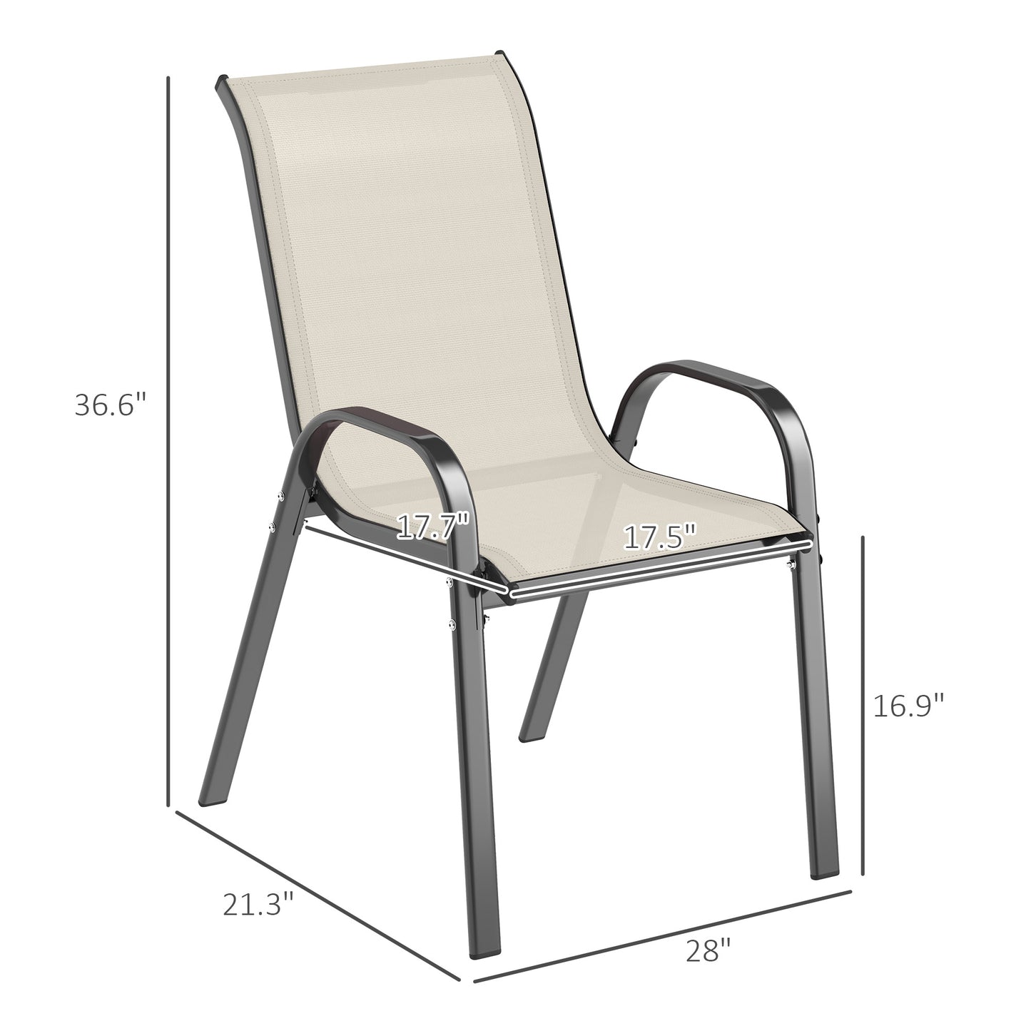 Set of 4 Stackable Outdoor Dining Chairs - Beige Mesh Seats