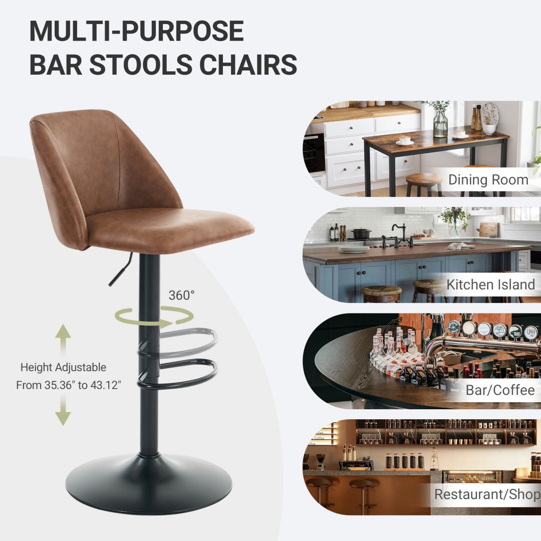 Adjustable Upholstered Swivel Bar Stools - Set of 1