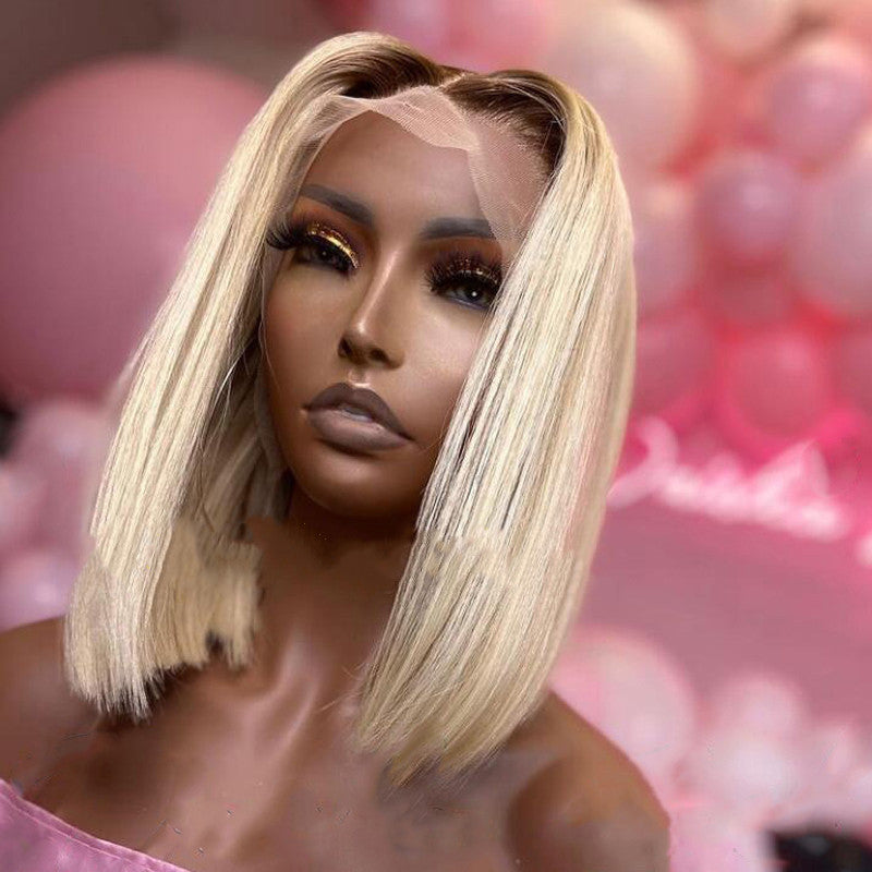Short Bob Wig with Long Bangs - Synthetic Hair