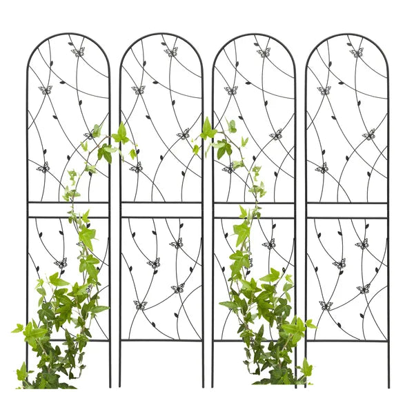 Metal Garden Trellis for Climbing Plants - 4 Pack, Black