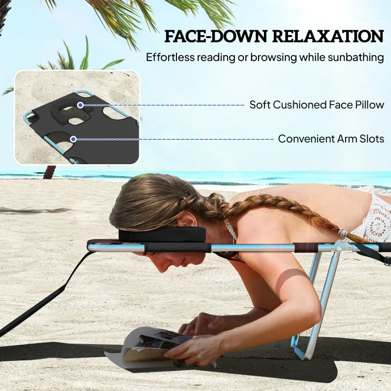 Adjustable Folding Chaise Lounge Chair with Face Cavity - Black