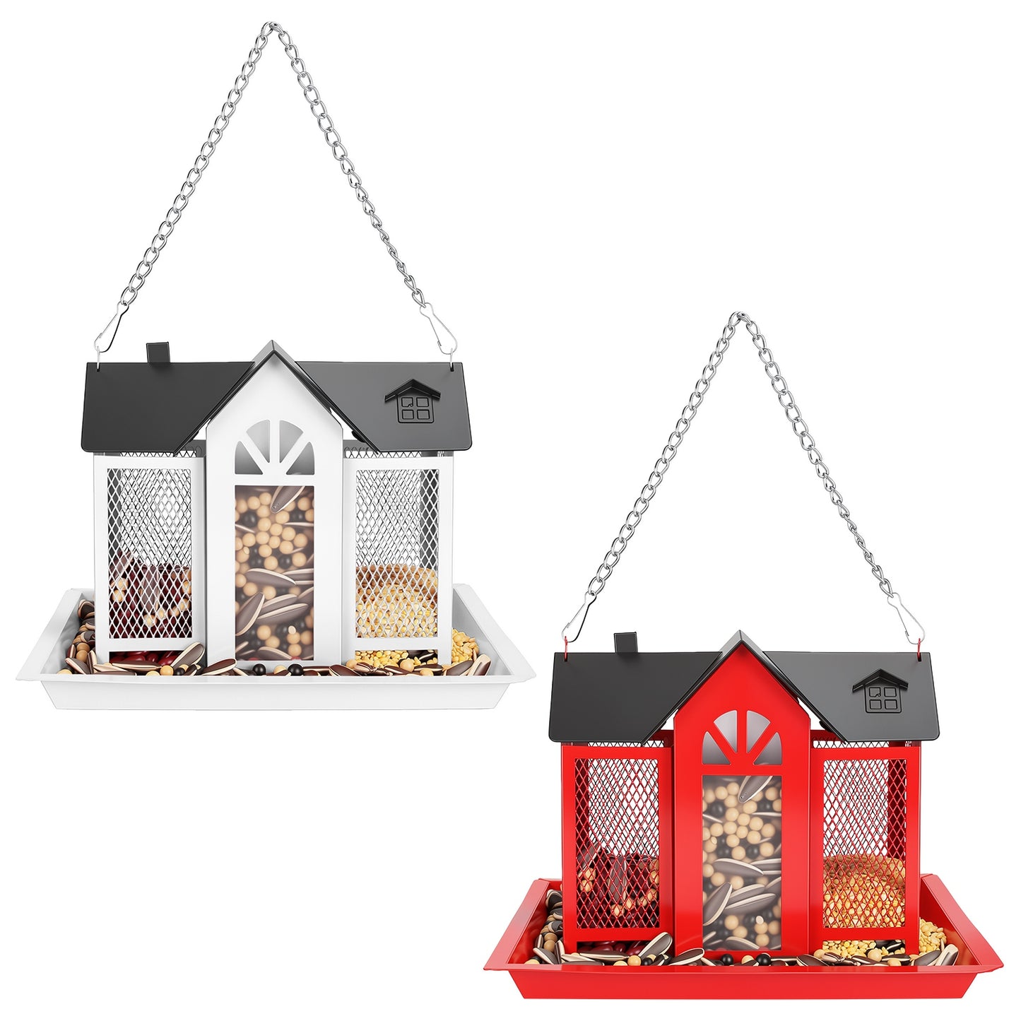 Metal Bird Feeder House with Visible Window & Lift Top - Outdoor Garden Decor
