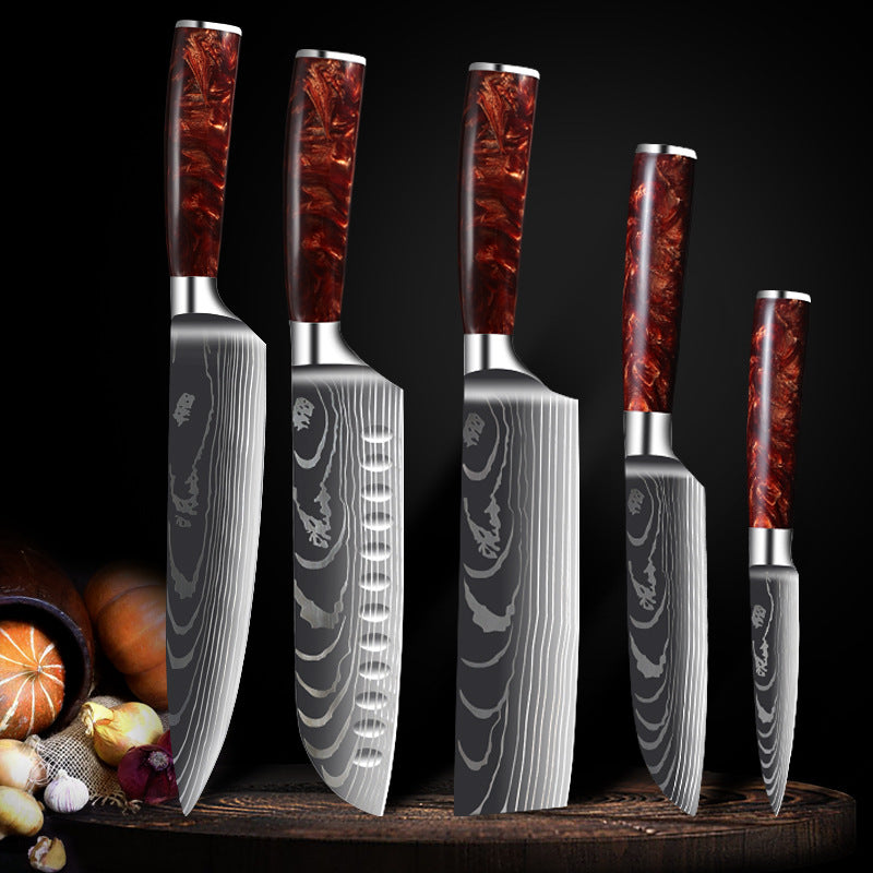 Damascus Laser Pattern Knife Set with Resin Handle - Multiple Sizes