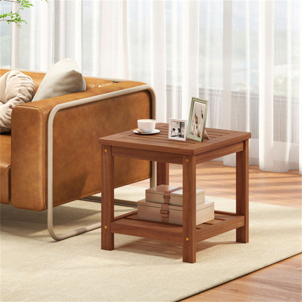 Versatile 2-Tier Wooden Side Table, Easy Assembly Nightstand For