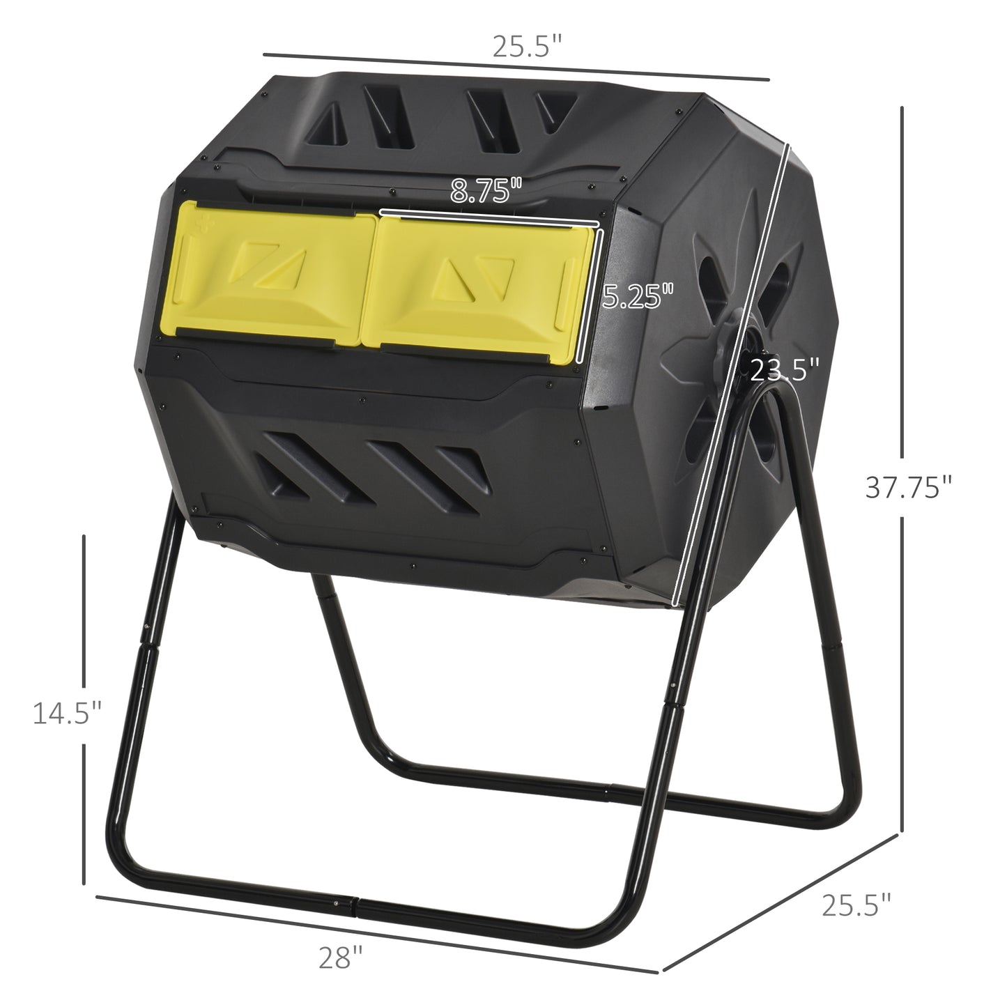 Outdoor 360° Double Chamber Rotating Compost Bin - 43 Gallon Yellow Garden Tool
