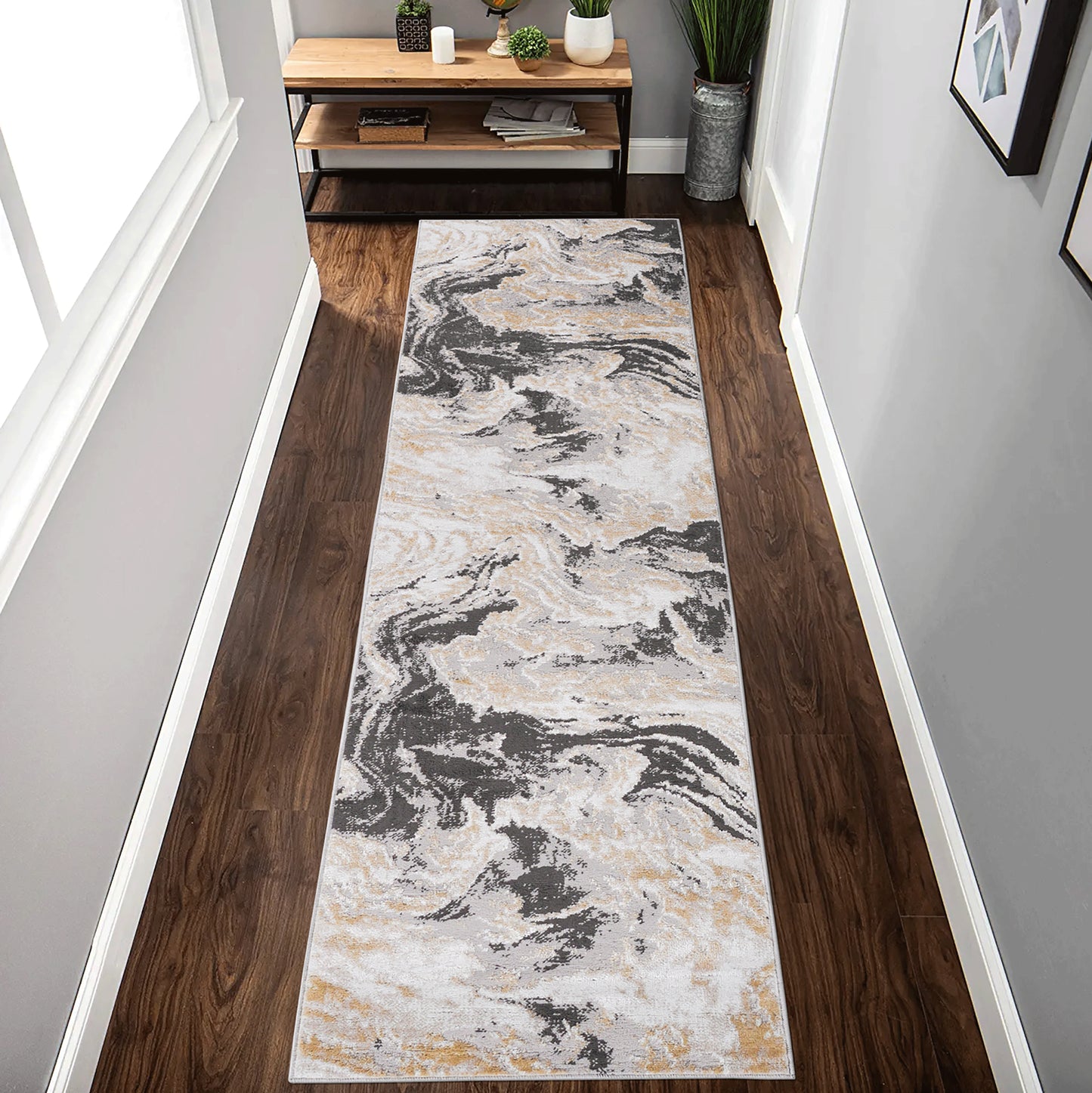 2x8 Grey Abstract Runner Rug - Stain Resistant & Pet Friendly