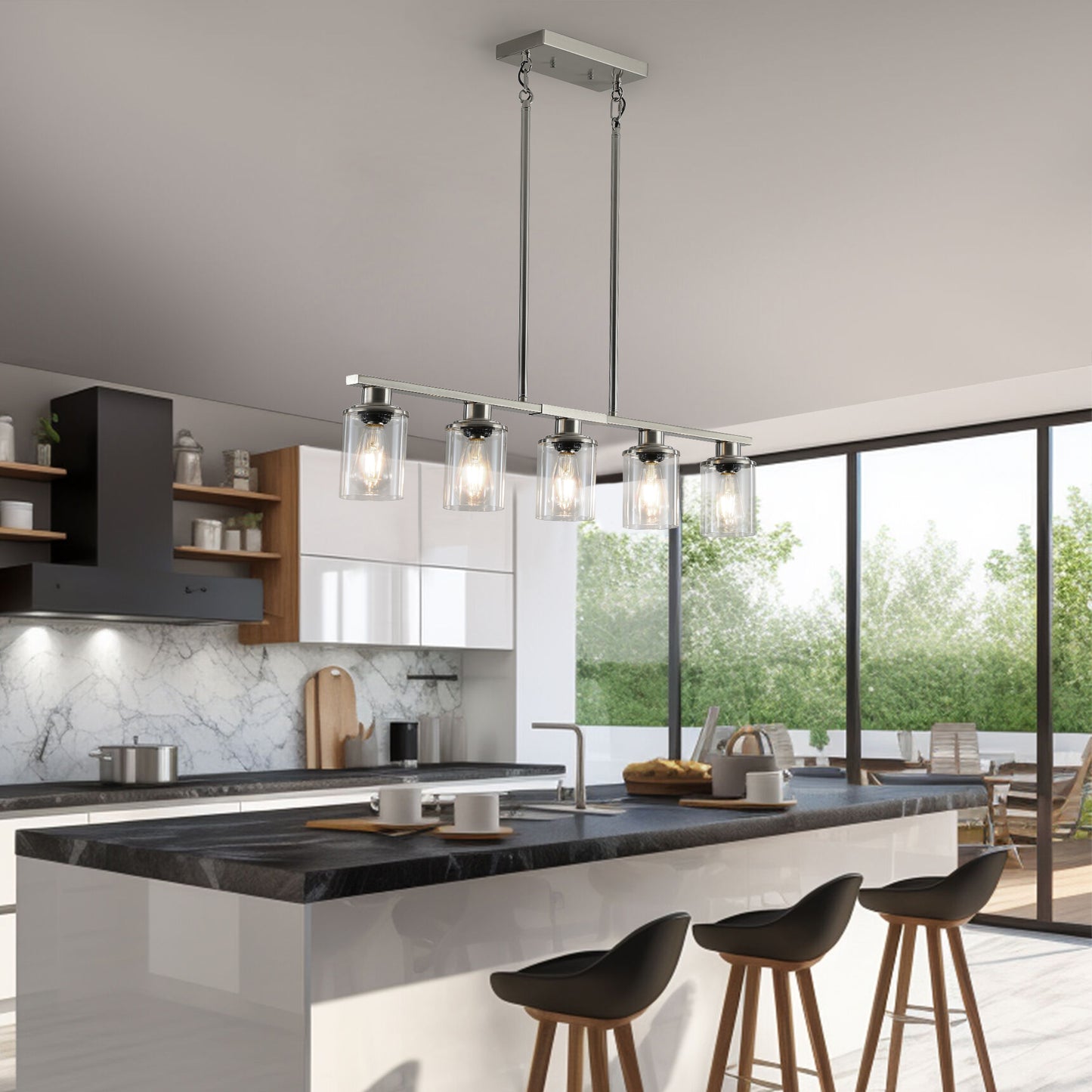 Brushed Nickel 5-Light Chandelier - Modern Pendant Light Fixture