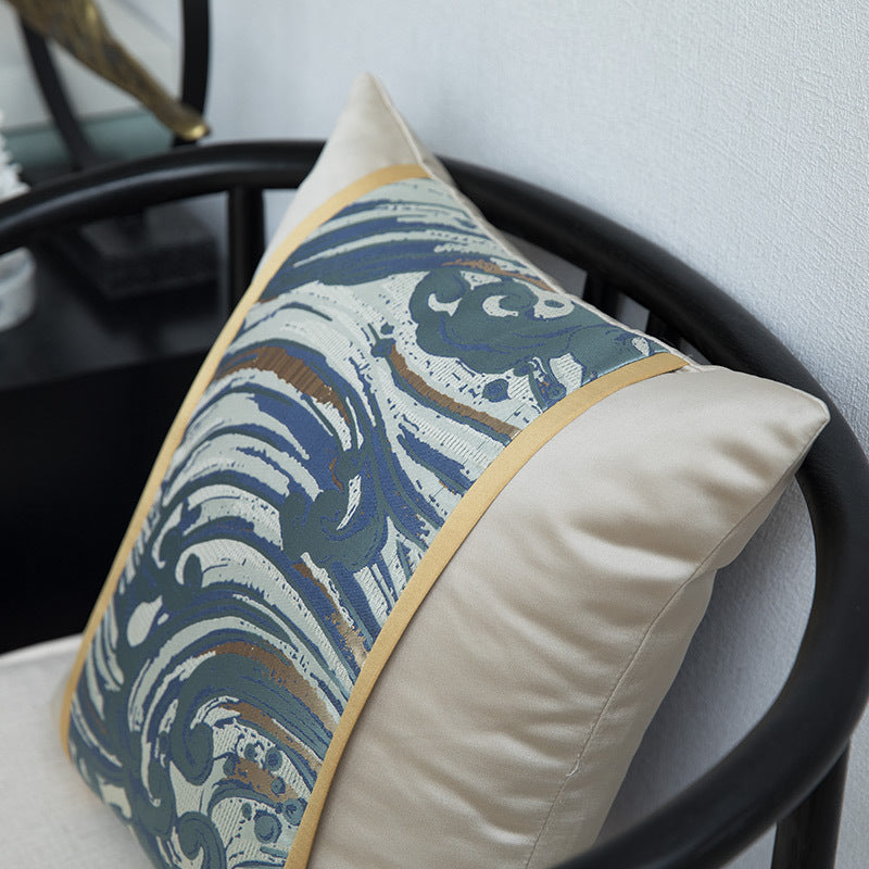 Blue Satin Jacquard Pillowcase - Patchwork Chinese Style 45x45cm