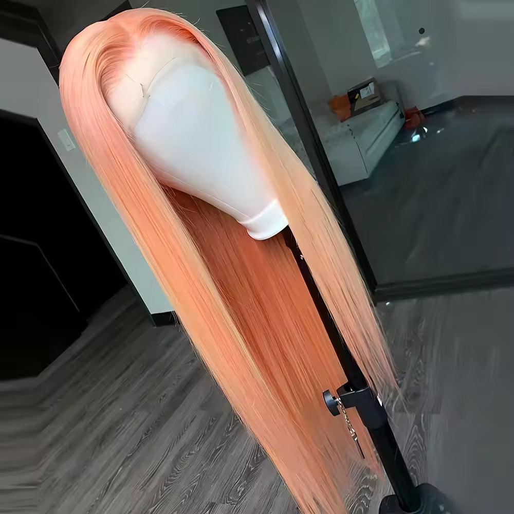 Orange Long Straight Synthetic Wig with Front Lace – High-Temperature Fiber, 18-26 Inches