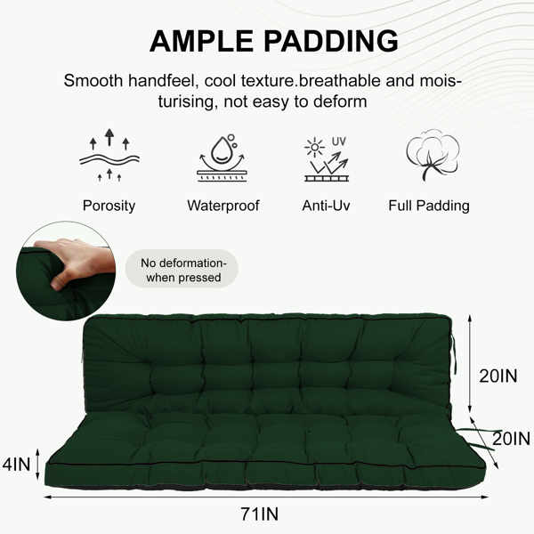 Outdoor Swing Cushion 70 Inch Waterproof 4in Thick Replacement Seat with Backrest & Ties for Patio Garden