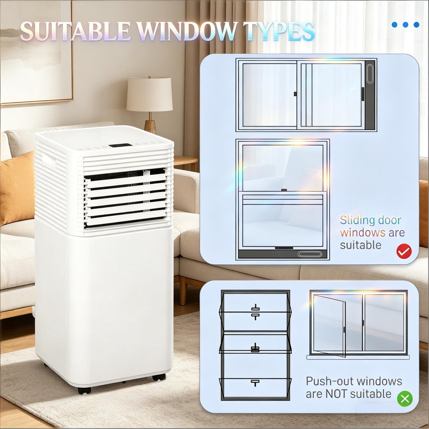 8000 BTU Portable Air Conditioner - 4-in-1 Functionality, Black & White